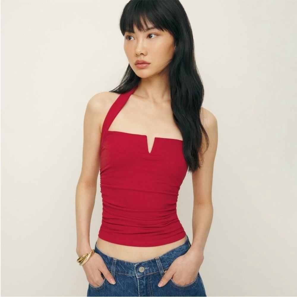 Reformation Red Fitted Cut Out Crop Top